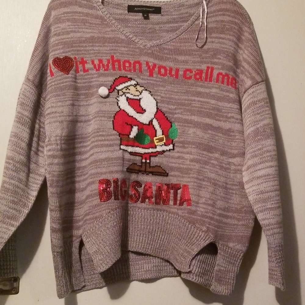New Ashley Stewart Cute Ugly Christmas Sweater I ❤ it when you call me big Santa